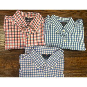 Vineyard Vines Men's Button Down Plaid Blue Pink Long Sleeve Shirts XL Lot  of 3
